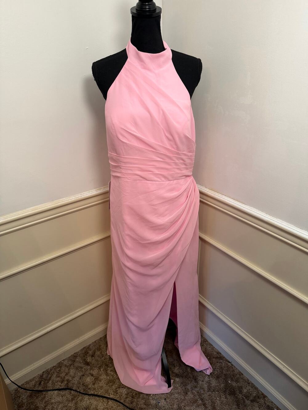 NWT Azazie Jemma Chiffon Bridesmaid Dress Candy Pink Halter Slit Gown Formal
